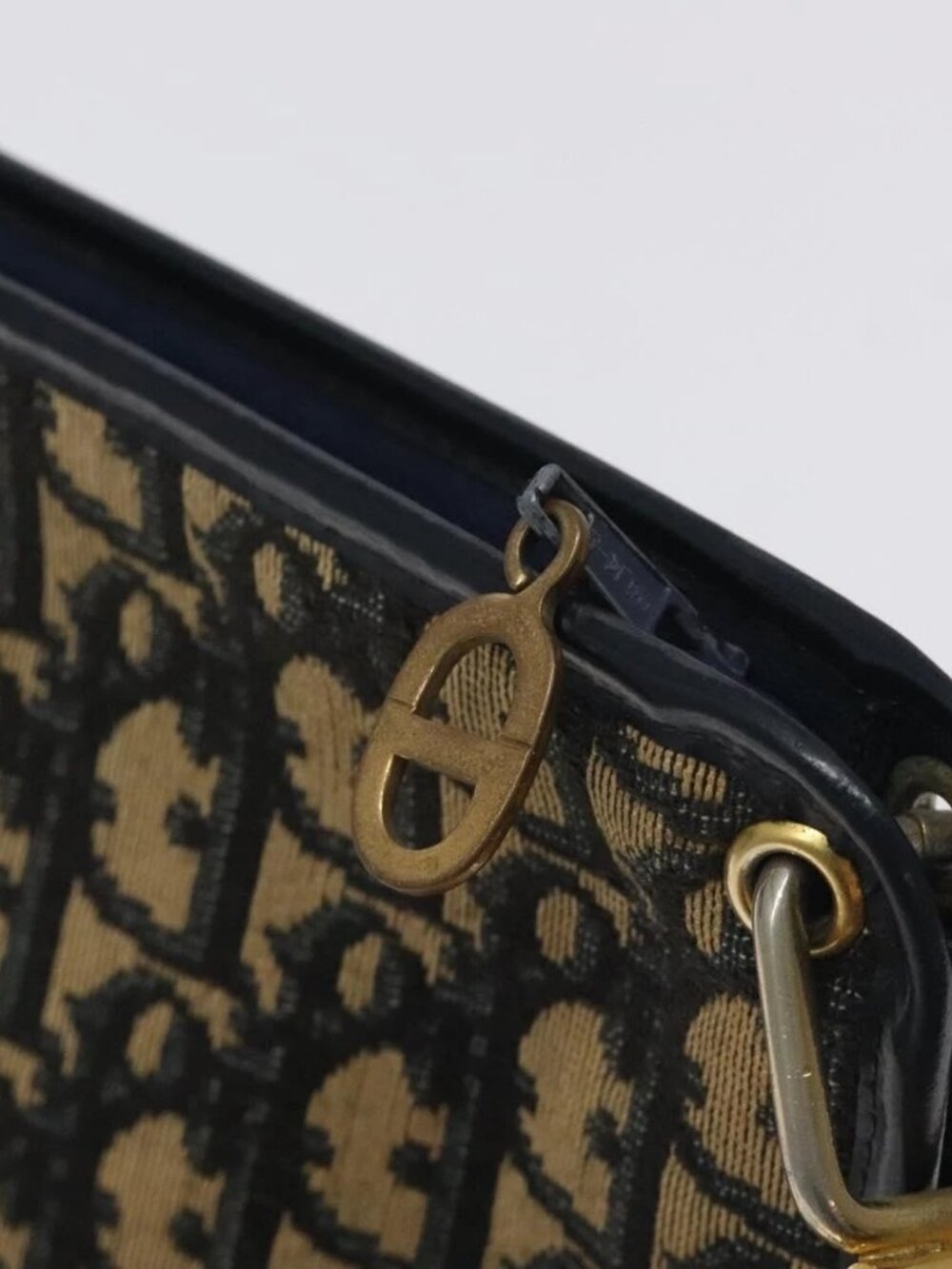 Christian Dior Trotter Canvas Shoulder Bag Navy Gold Auth BA3029 - Picture 11 of 16